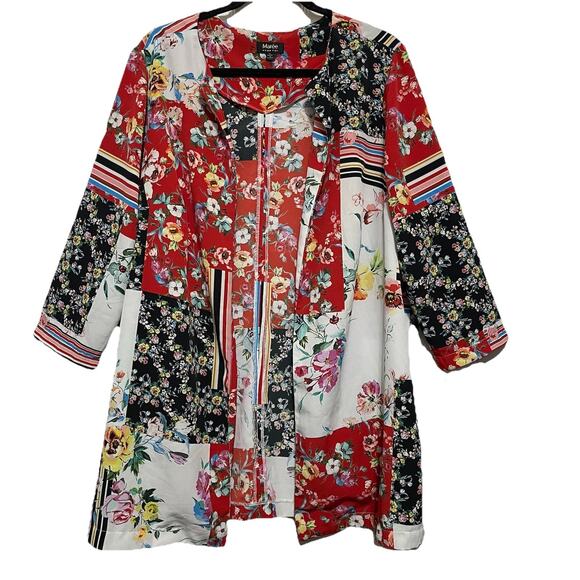 Maree Pour Toi Floral Patchwork Blazer Jacket Mixed Media Boho Artsy - Picture 1 of 5